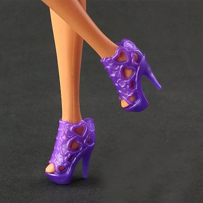 10 pair / lot Fashion Hollow design 1/6 female Doll shoes High quality high heeled Shoes for 30 cm FR doll accessories