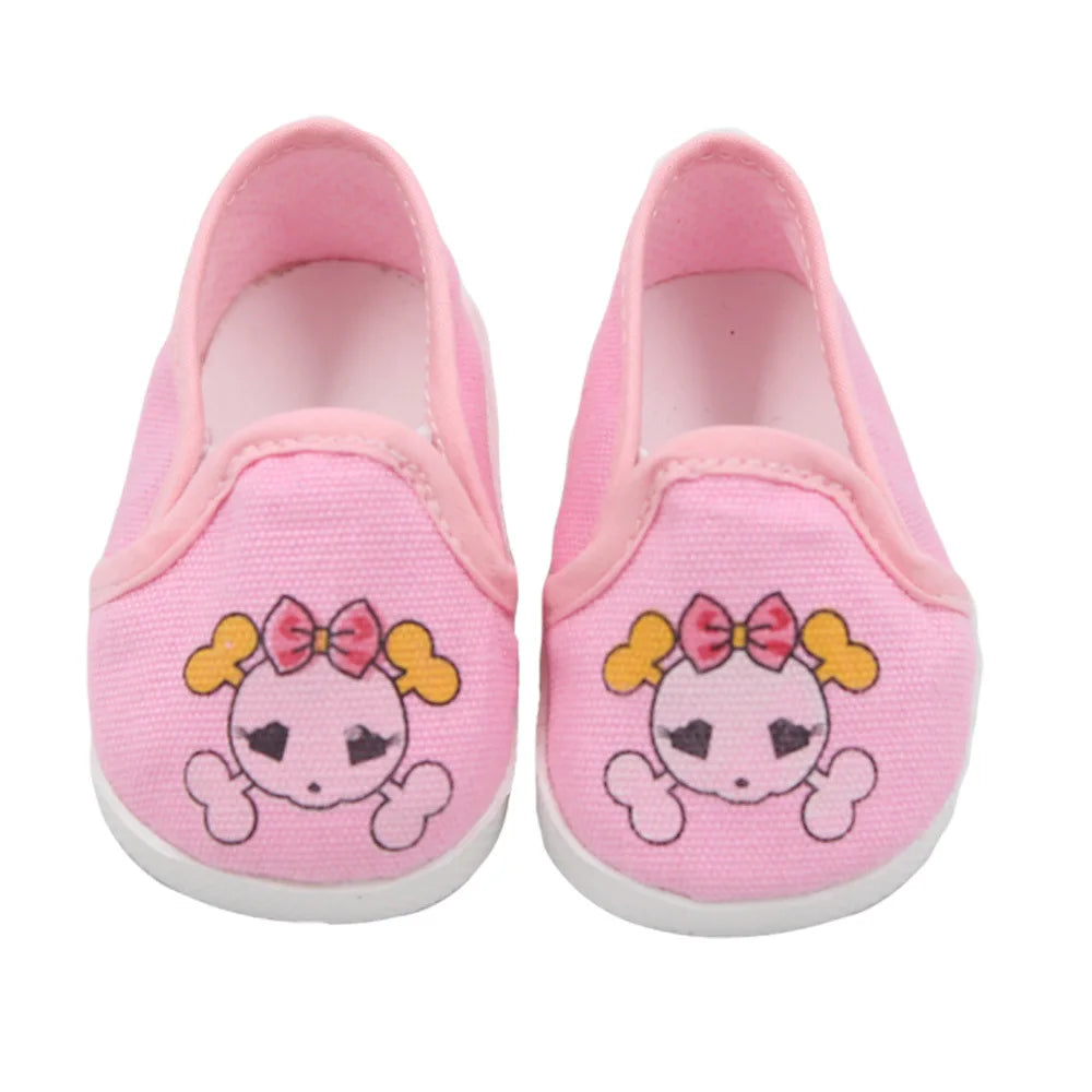 Doll Shoes 7 cm Cute Bow Cartoon Skull Mini Shoes For 18 Inch American&43cm Baby New Bron Dolls Girl Toy 1/3 BJD&OG Doll Boots