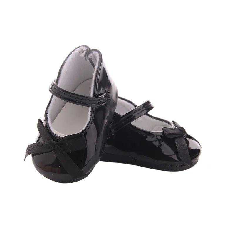 Doll Shoes Bow Tie Shoes Pop Leather Shoes Cute Cat Patterned Shoes For 18Inch American Doll&43CM Baby Doll Shoes,Girl Toys Gift