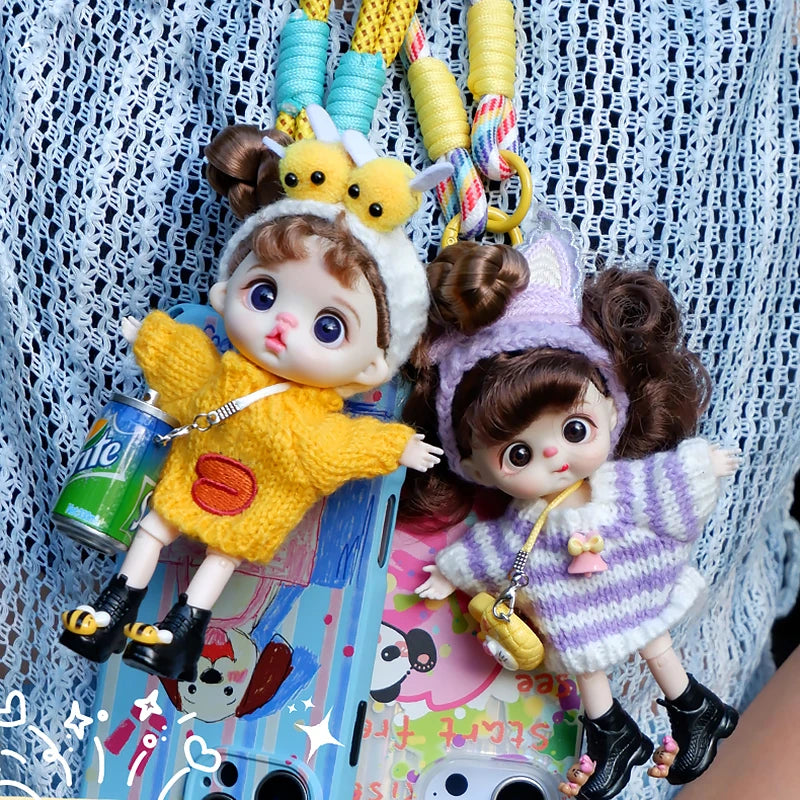 Mini BJD Doll Clothes OB11 Handmade Crochet Sweater Wool Hook Set Accessories Girls DIY Toy Accessories MobilePhone Hanging Gift