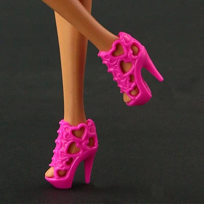 10 pair / lot Fashion Hollow design 1/6 female Doll shoes High quality high heeled Shoes for 30 cm FR doll  accessories