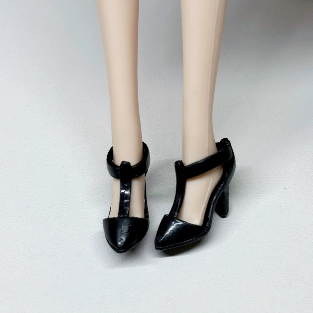 30cm Doll Shoes Accessories Black Classic Small Fragrant Style High Heels Bow Diamante High Heels For 1/6 FR Supermodel Doll