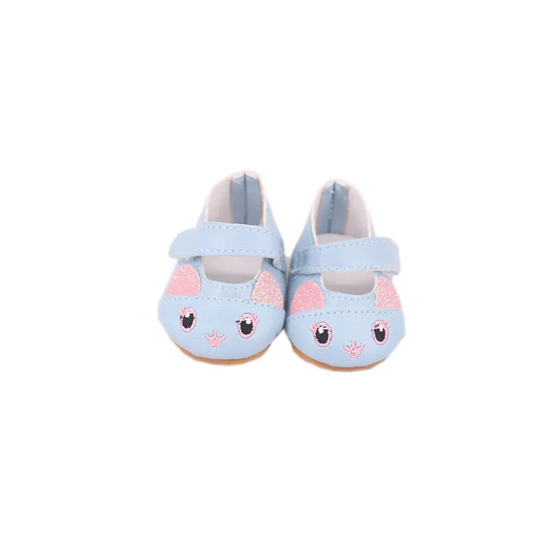 Doll Shoes Bow Tie Shoes Pop Leather Shoes Cute Cat Patterned Shoes For 18Inch American Doll&43CM Baby Doll Shoes,Girl Toys Gift