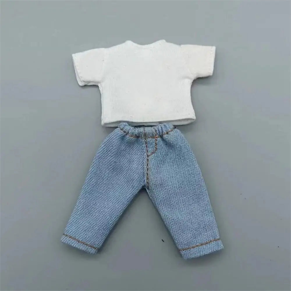 Fashion Doll Clothes For 1/11 OB11 Dolls Denim Trousers For 1/12 Bjd/GSC Doll T-shirt Mini Cute Doll Pants DIY Doll Accessories