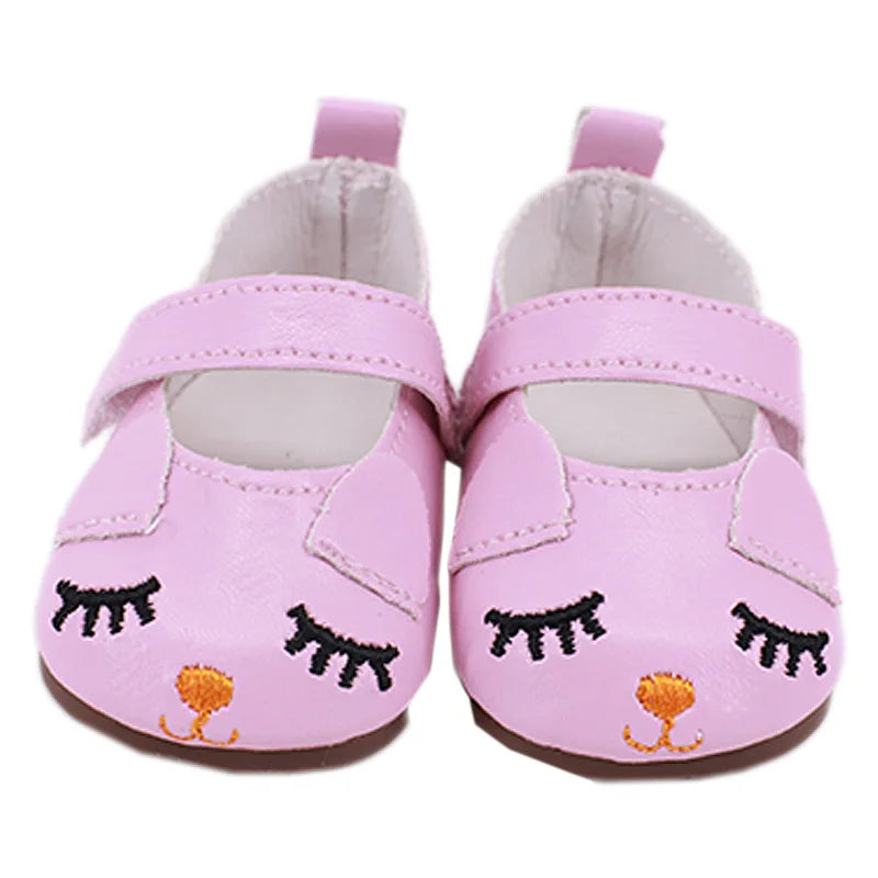 Doll Shoes Bow Tie Shoes Pop Leather Shoes Cute Cat Patterned Shoes For 18Inch American Doll&43CM Baby Doll Shoes,Girl Toys Gift