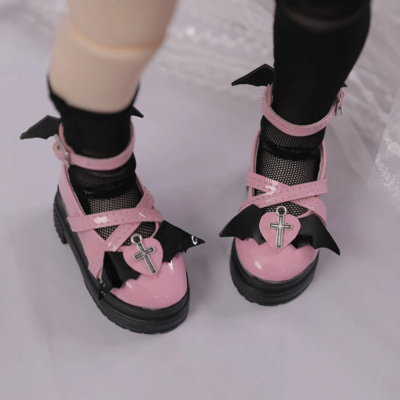 7cm*3.2cm Doll Shoes 1/4 Bjd Doll Round Toe High Heels With Devil Wings For Dollfie Dream Mid Dk Luts Soom Dod Dollmore Luts