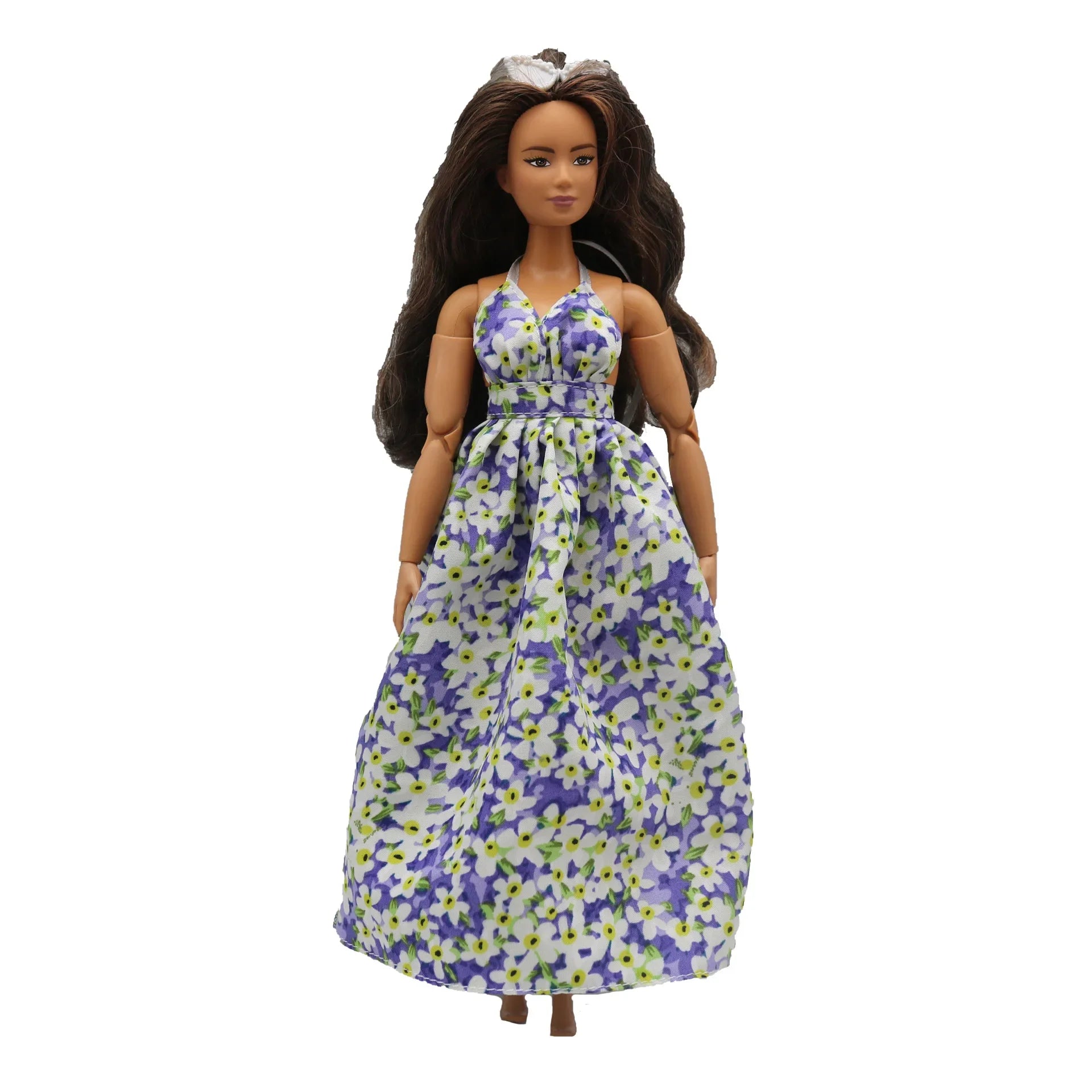 2023 new fashion clothes dress for 30 cm doll 1/6 29 cm Ribbon Hanging Neck Open Back Fragmented Flower Dress