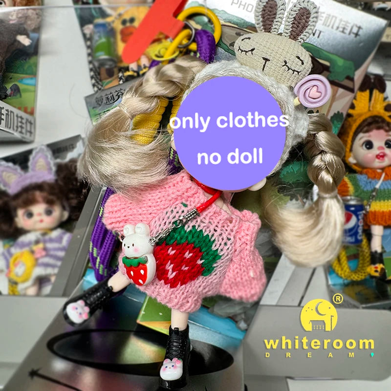 Mini BJD Doll Clothes OB11 Handmade Crochet Sweater Wool Hook Set Accessories Girls DIY Toy Accessories MobilePhone Hanging Gift