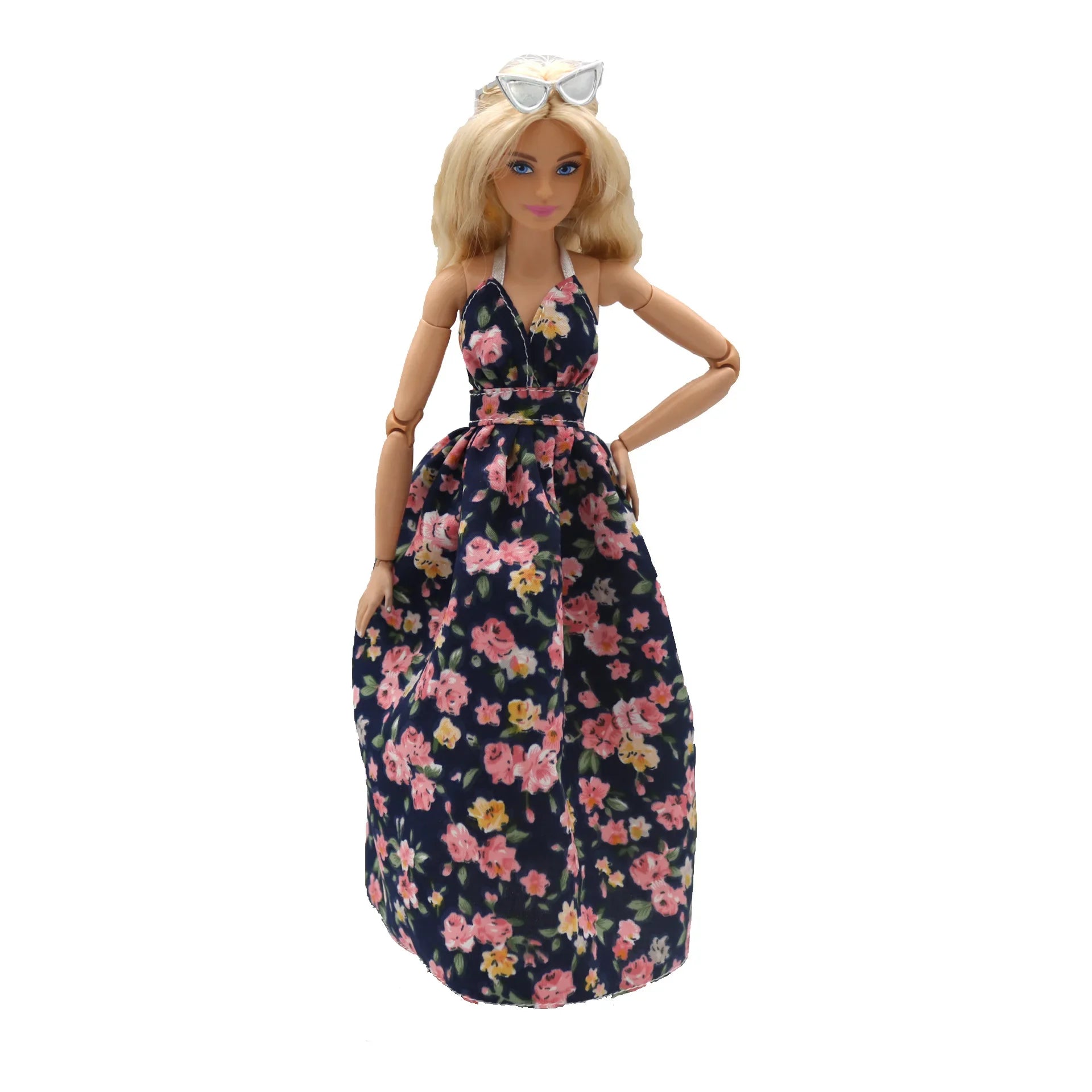 2023 new fashion clothes dress for 30 cm doll 1/6 29 cm Ribbon Hanging Neck Open Back Fragmented Flower Dress