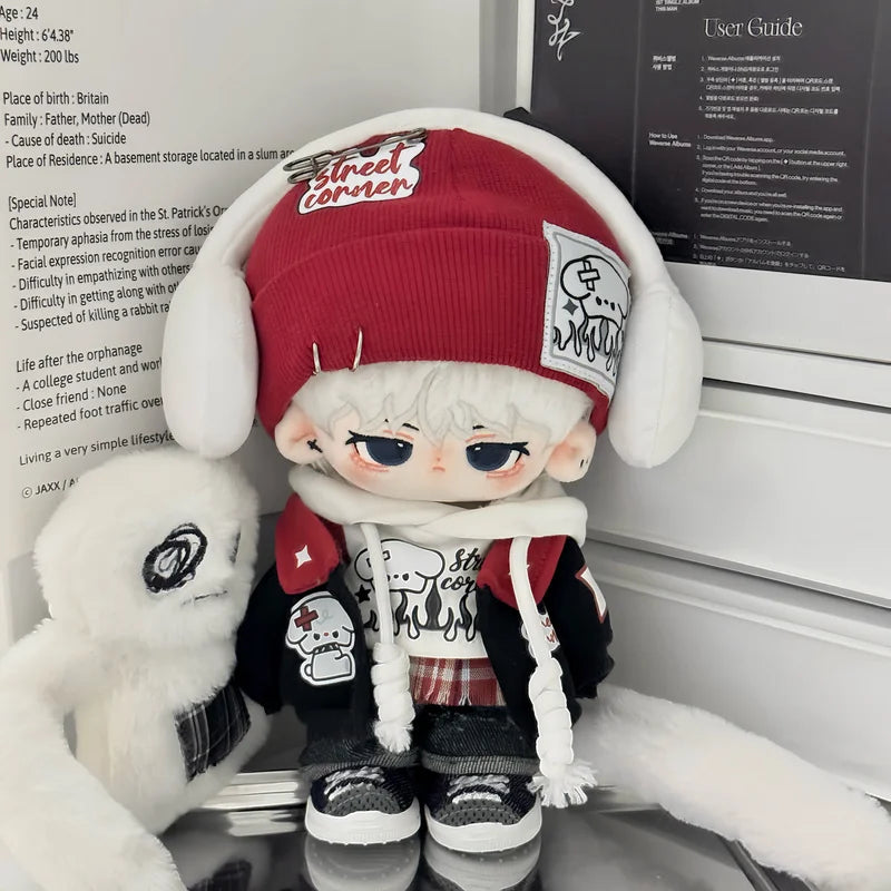 Only Clothes 20cm Doll Clothes Cool Guy Red Hat Hooded Vest Jacket Earphone Overcoat Suit Stuffed Plushies Plush Doll Toys Gifts