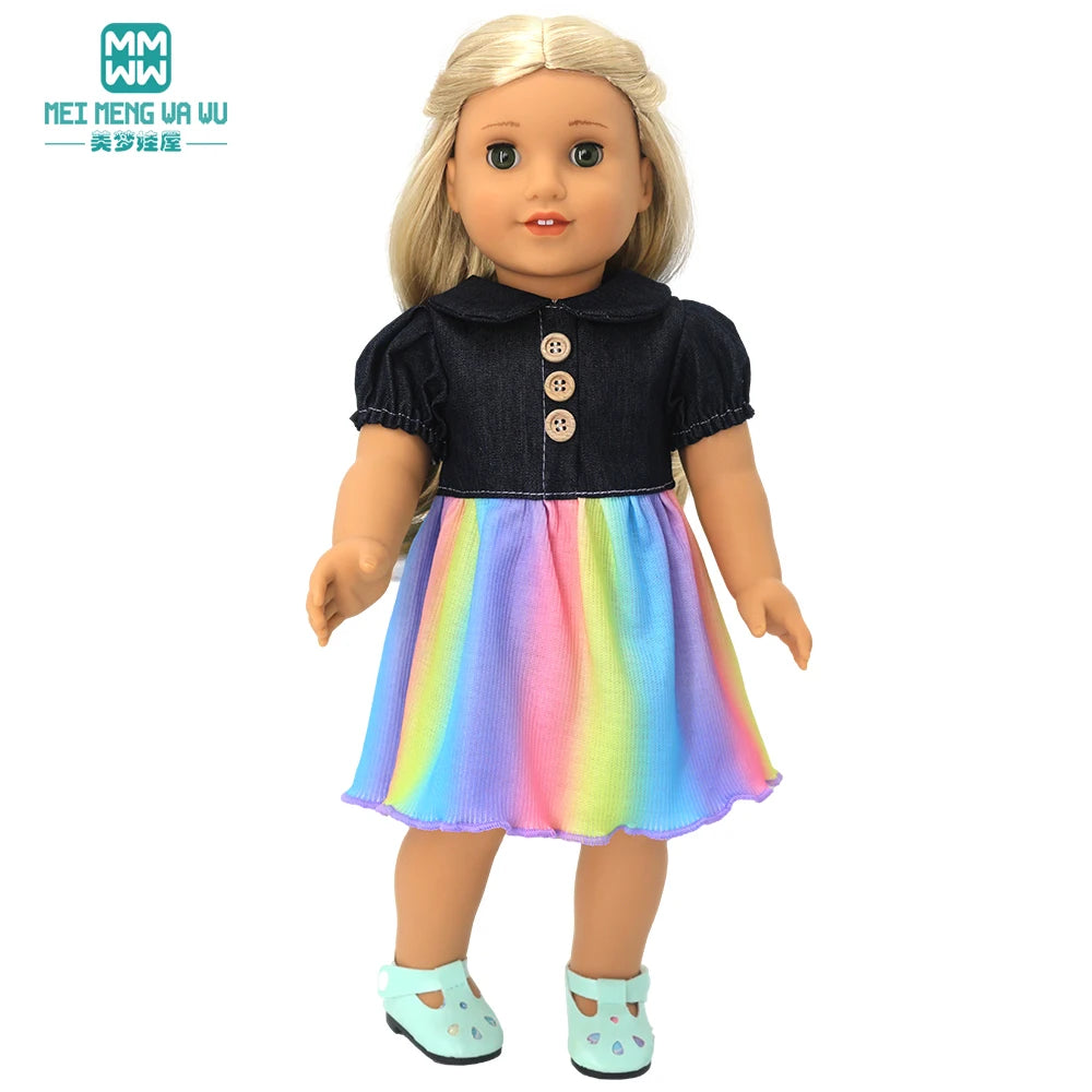 Doll Clothes Fashion T Shirt Pants Cartoon Dress Fits 45cm American Doll Toy Accessories Gift Girls