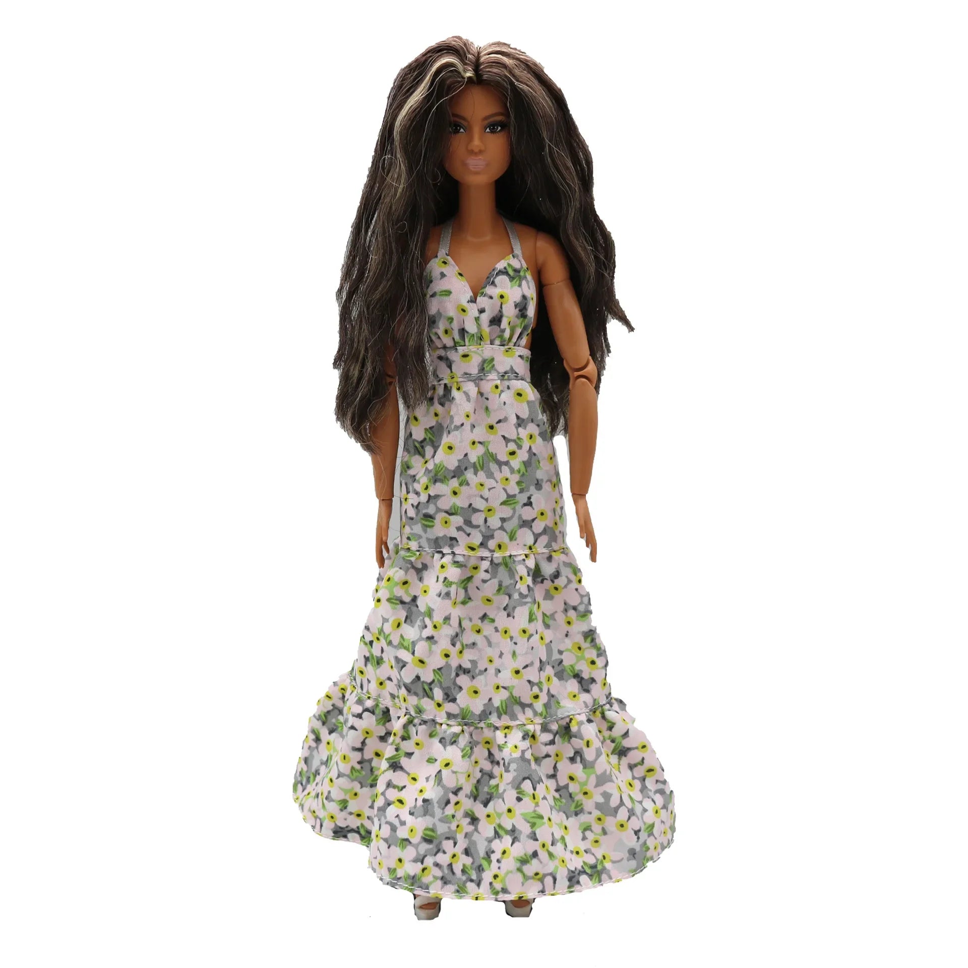2023 new fashion clothes dress for 30 cm doll 1/6 29 cm Ribbon Hanging Neck Open Back Fragmented Flower Dress