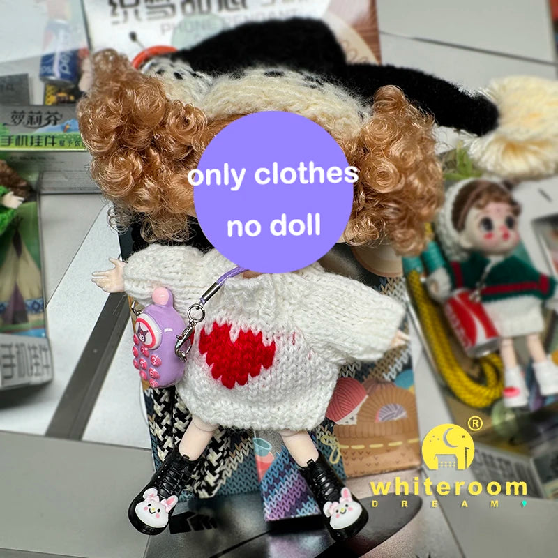 Mini BJD Doll Clothes OB11 Handmade Crochet Sweater Wool Hook Set Accessories Girls DIY Toy Accessories MobilePhone Hanging Gift