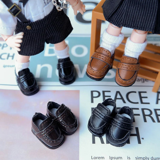 Handmade Doll Student Shoes Bright Surface Black Brown Doll Leather Shoes For Obitsu11,P9, Gsc, Ymy, Ddf, Nendoroids, 1/12 Bjd