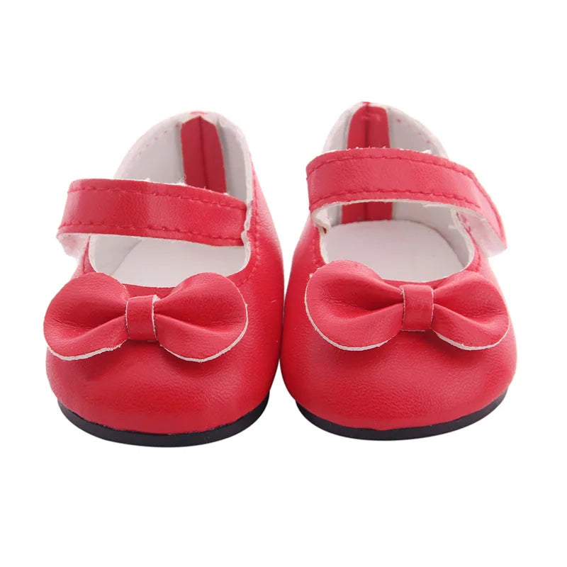 Doll Shoes Bow Tie Shoes Pop Leather Shoes Cute Cat Patterned Shoes For 18Inch American Doll&43CM Baby Doll Shoes,Girl Toys Gift