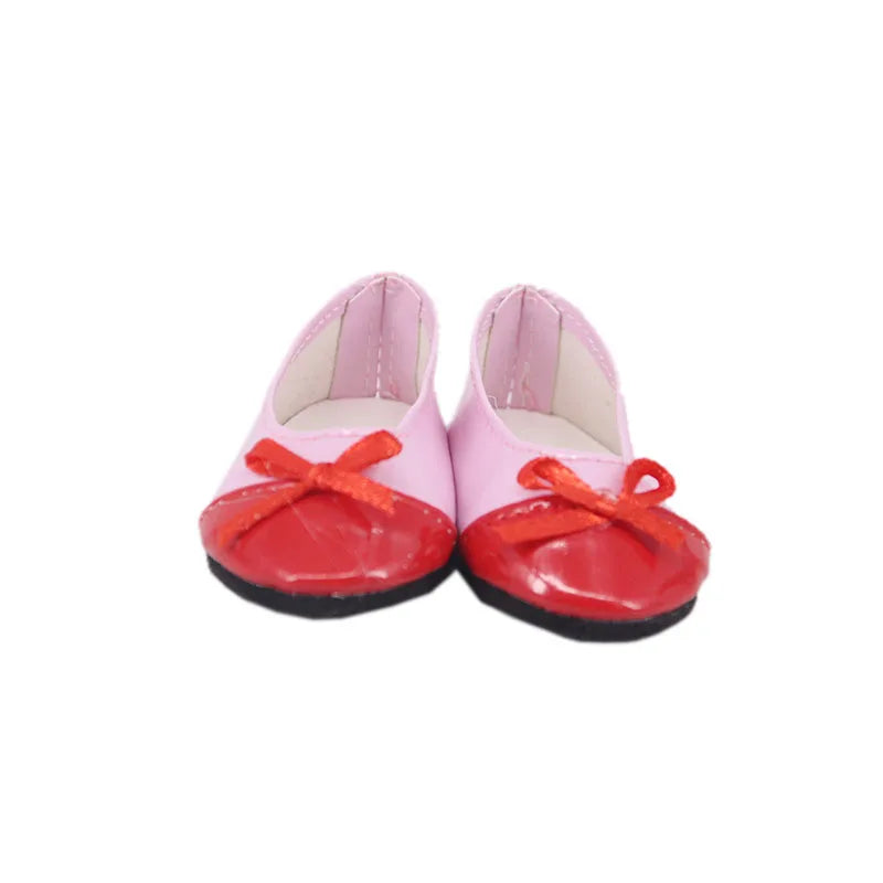 Doll Shoes Bow Tie Shoes Pop Leather Shoes Cute Cat Patterned Shoes For 18Inch American Doll&43CM Baby Doll Shoes,Girl Toys Gift