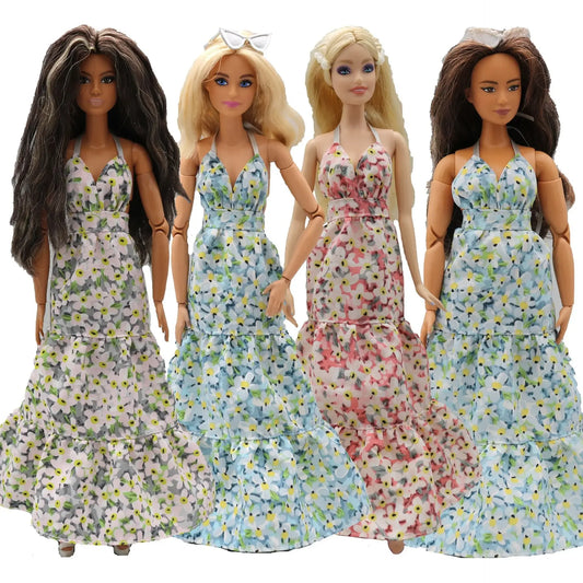 2023 new fashion clothes dress for 30 cm doll 1/6 29 cm Ribbon Hanging Neck Open Back Fragmented Flower Dress