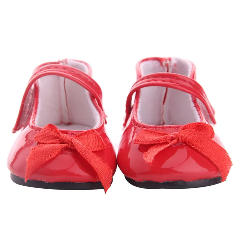 Doll Shoes Bow Tie Shoes Pop Leather Shoes Cute Cat Patterned Shoes For 18Inch American Doll&43CM Baby Doll Shoes,Girl Toys Gift