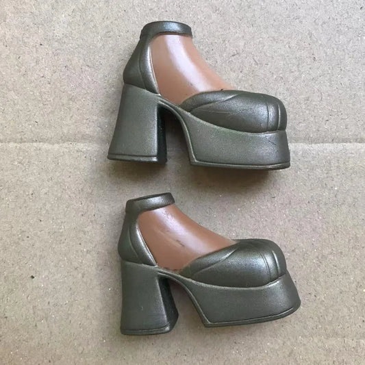 Classic Dancing Doll Shoes 2001 Big Thick Heels Doll Boots Shoes Sandals Brown Black Red Silver Beige Doll Decors