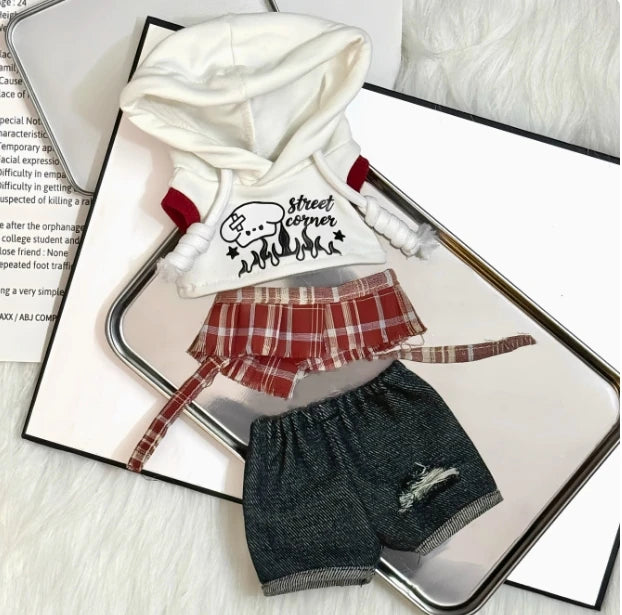 Only Clothes 20cm Doll Clothes Cool Guy Red Hat Hooded Vest Jacket Earphone Overcoat Suit Stuffed Plushies Plush Doll Toys Gifts