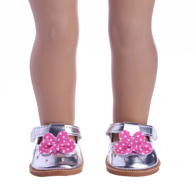 Doll Shoes Bow Tie Shoes Pop Leather Shoes Cute Cat Patterned Shoes For 18Inch American Doll&43CM Baby Doll Shoes,Girl Toys Gift