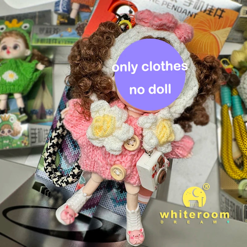 Mini BJD Doll Clothes OB11 Handmade Crochet Sweater Wool Hook Set Accessories Girls DIY Toy Accessories MobilePhone Hanging Gift