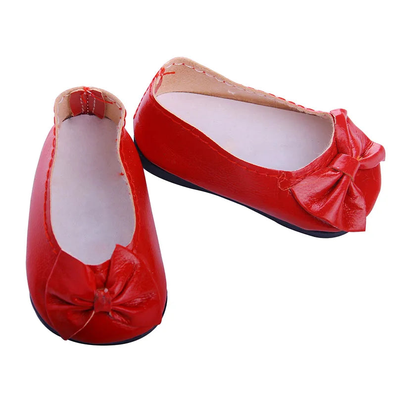 Doll Shoes Bow Tie Shoes Pop Leather Shoes Cute Cat Patterned Shoes For 18Inch American Doll&43CM Baby Doll Shoes,Girl Toys Gift