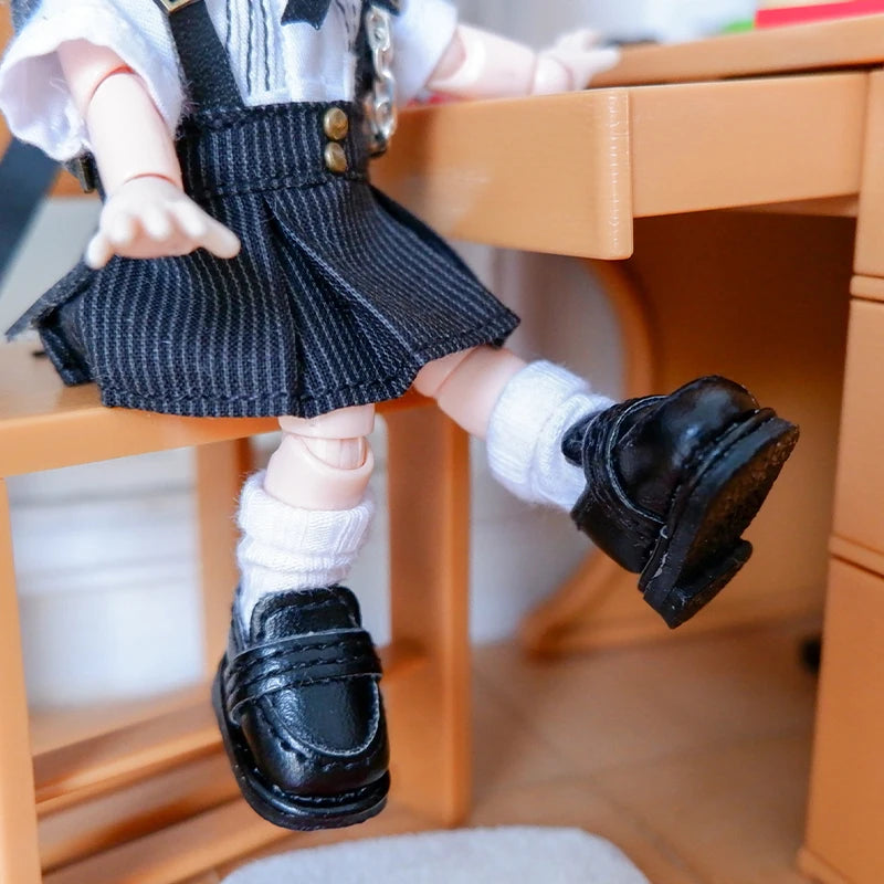 Handmade Doll Student Shoes Bright Surface Black Brown Doll Leather Shoes For Obitsu11,P9, Gsc, Ymy, Ddf, Nendoroids, 1/12 Bjd