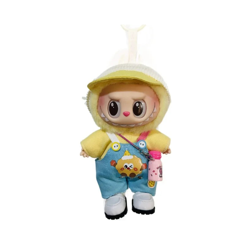 Popular Labubu Doll Clothes 17cm Pendant Labubu Doll Clothes Spring Field Strap Pants Set Labubu Doll Clothes Accessories