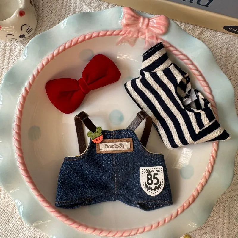 Popular Labubu Doll Clothes 17cm Pendant Labubu Doll Clothes Spring Field Strap Pants Set Labubu Doll Clothes Accessories
