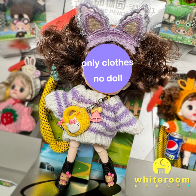 Mini BJD Doll Clothes OB11 Handmade Crochet Sweater Wool Hook Set Accessories Girls DIY Toy Accessories MobilePhone Hanging Gift