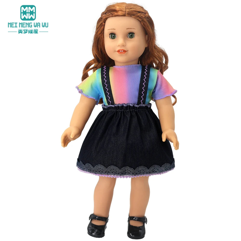 Doll Clothes Fashion T Shirt Pants Cartoon Dress Fits 45cm American Doll Toy Accessories Gift Girls