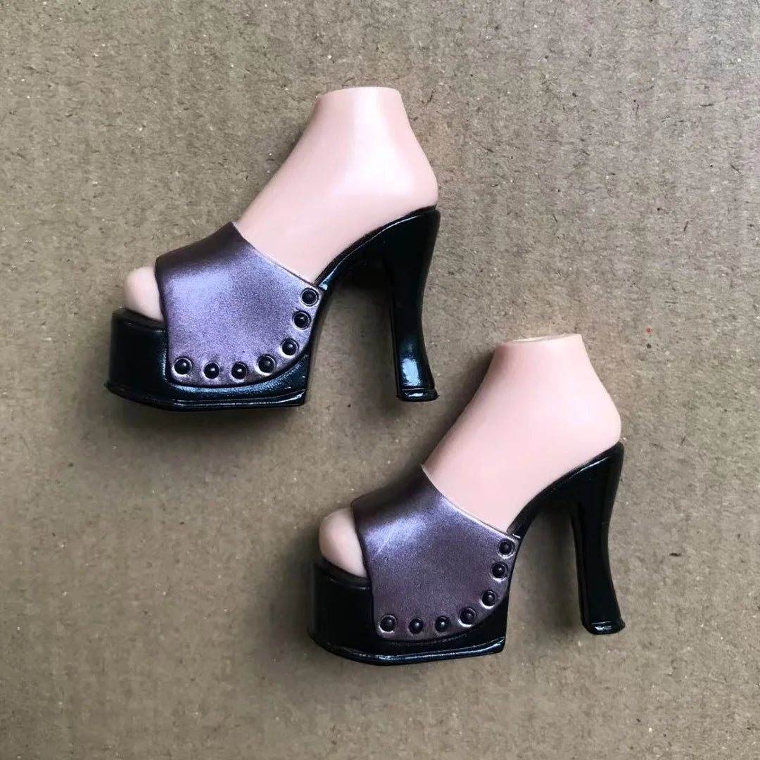 Classic Dancing Doll Shoes 2001 Big Thick Heels Doll Boots Shoes Sandals Brown Black Red Silver Beige Doll Decors