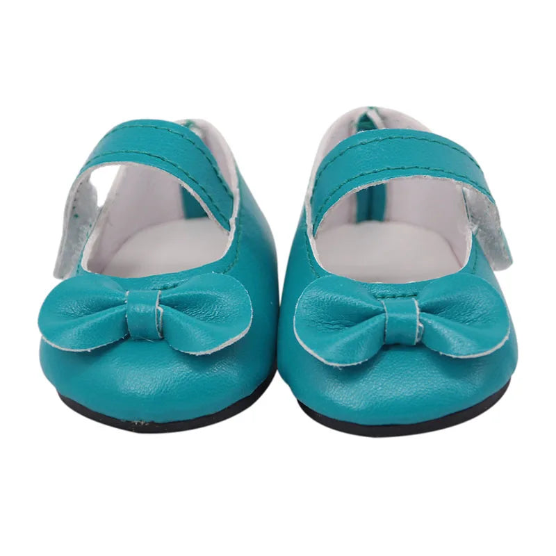 Doll Shoes Bow Tie Shoes Pop Leather Shoes Cute Cat Patterned Shoes For 18Inch American Doll&43CM Baby Doll Shoes,Girl Toys Gift