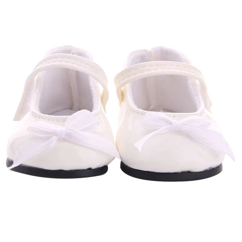 Doll Shoes Bow Tie Shoes Pop Leather Shoes Cute Cat Patterned Shoes For 18Inch American Doll&43CM Baby Doll Shoes,Girl Toys Gift