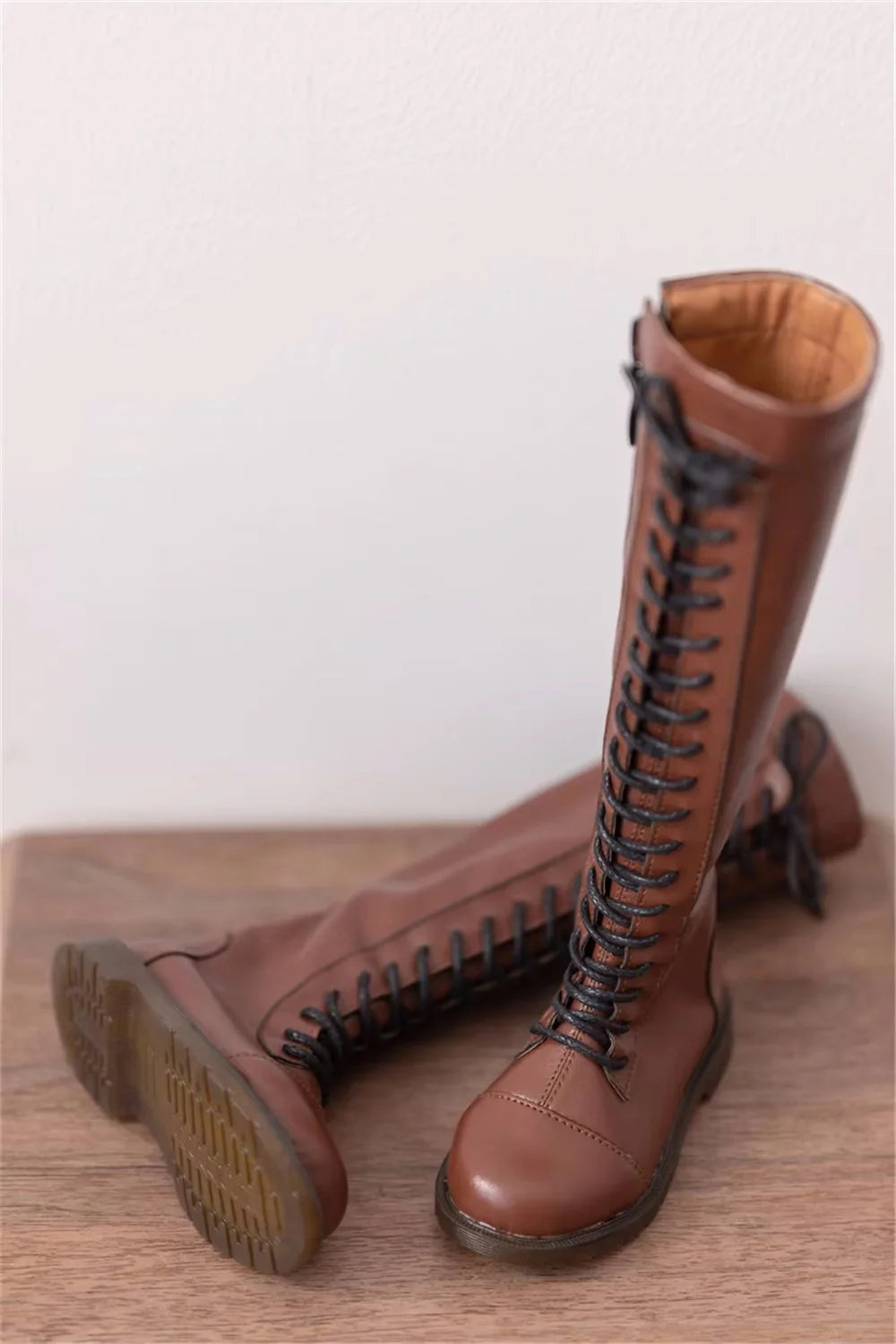 BJD Doll Shoes Brown Round Toe Mid-calf Toy 1/3 1/4 Boys Girls Lace-up Soft-soled Thigh-high Leather Boots Gift Doll Accessories