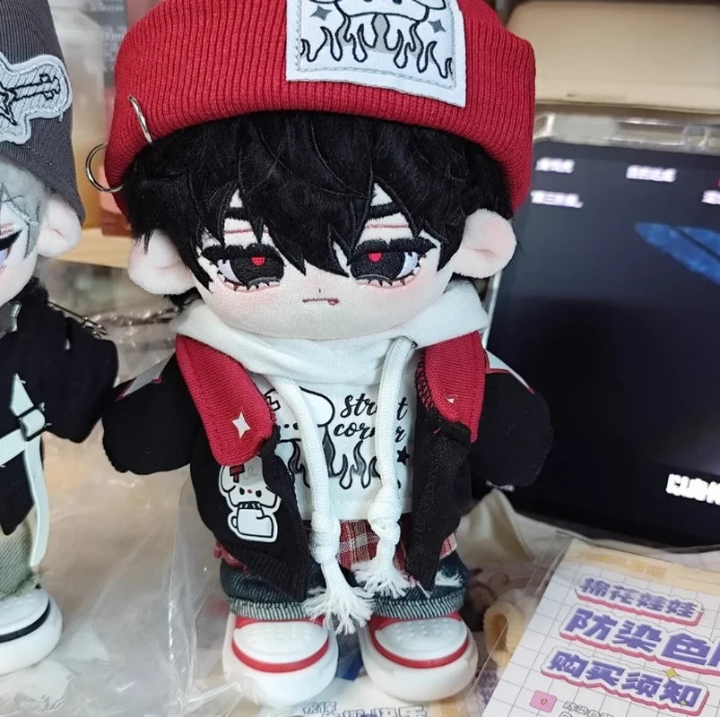 Only Clothes 20cm Doll Clothes Cool Guy Red Hat Hooded Vest Jacket Earphone Overcoat Suit Stuffed Plushies Plush Doll Toys Gifts