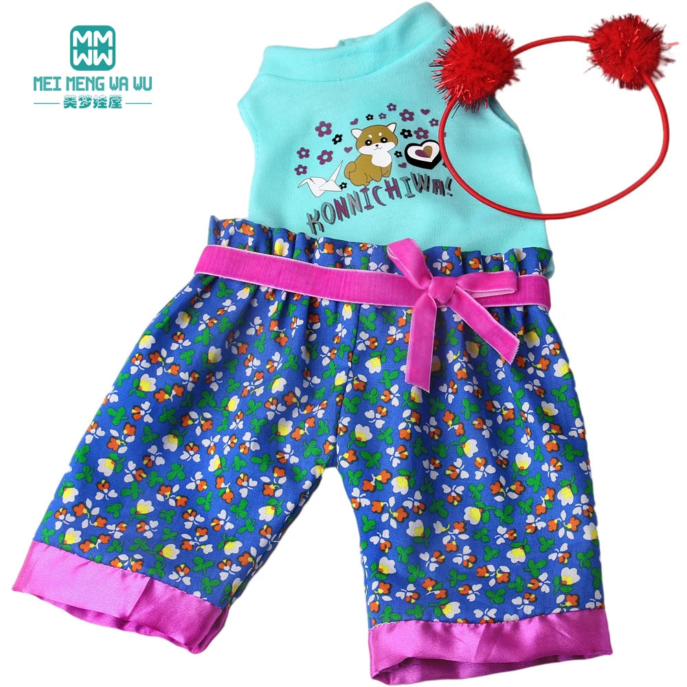 Doll Clothes Fashion T Shirt Pants Cartoon Dress Fits 45cm American Doll Toy Accessories Gift Girls