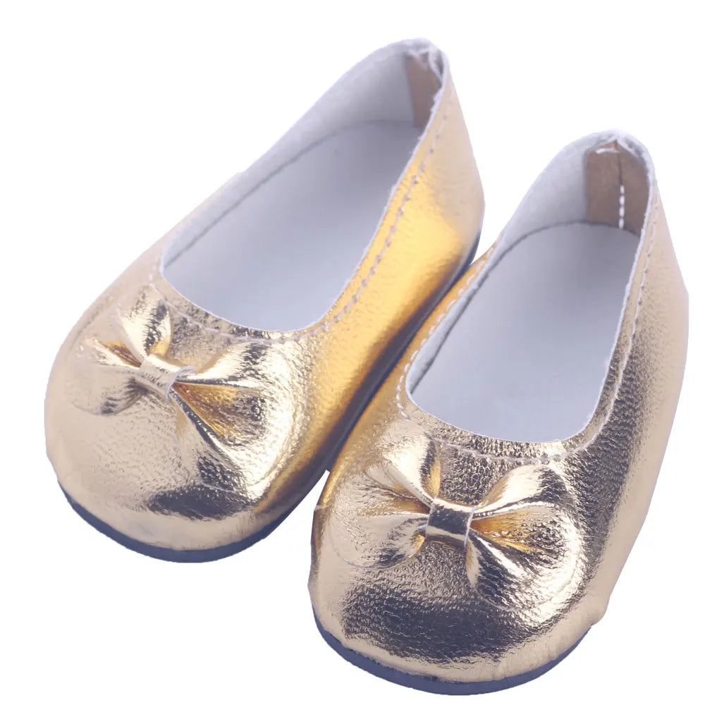 Doll Shoes Bow Tie Shoes Pop Leather Shoes Cute Cat Patterned Shoes For 18Inch American Doll&43CM Baby Doll Shoes,Girl Toys Gift