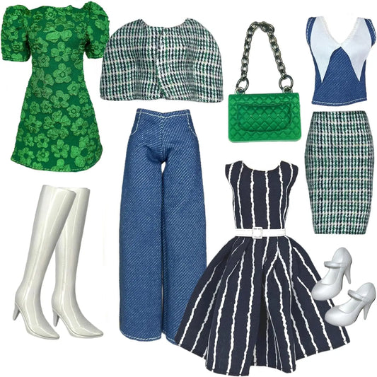 1/6 Doll Clothes Set DIY Doll Decors Bag Boots Cloak Jeans Casual Wears Decorations for 11.5 inch Doll Clothing Accessories