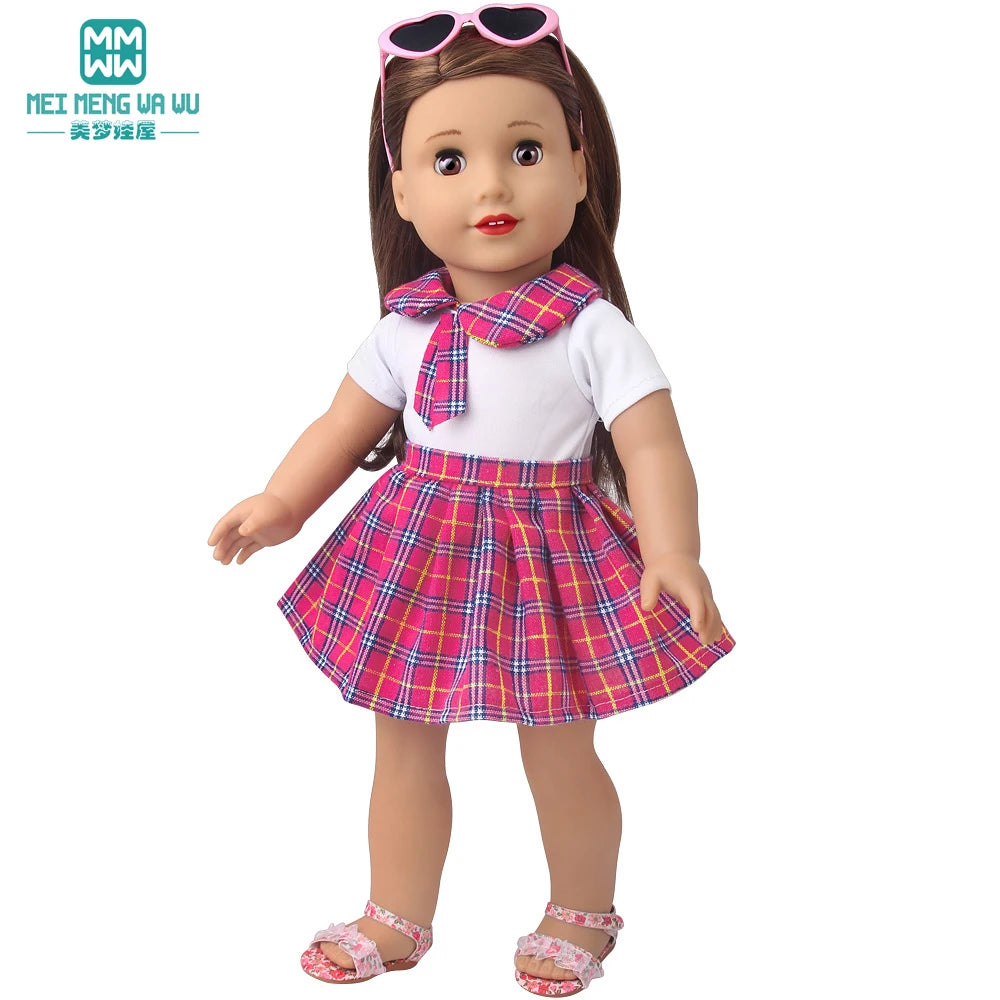 Doll Clothes Fashion T Shirt Pants Cartoon Dress Fits 45cm American Doll Toy Accessories Gift Girls