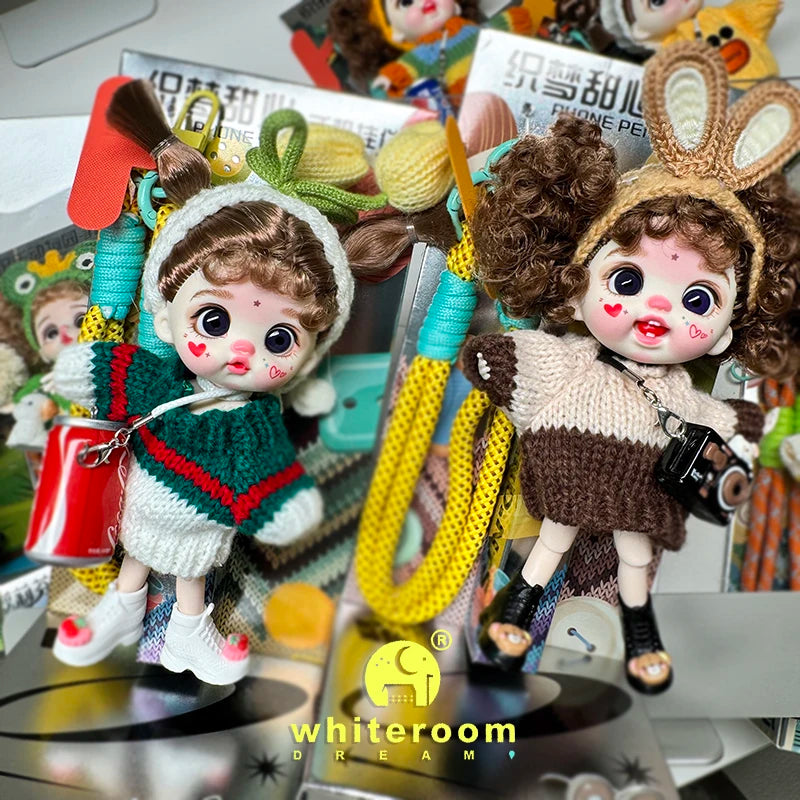 Mini BJD Doll Clothes OB11 Handmade Crochet Sweater Wool Hook Set Accessories Girls DIY Toy Accessories MobilePhone Hanging Gift