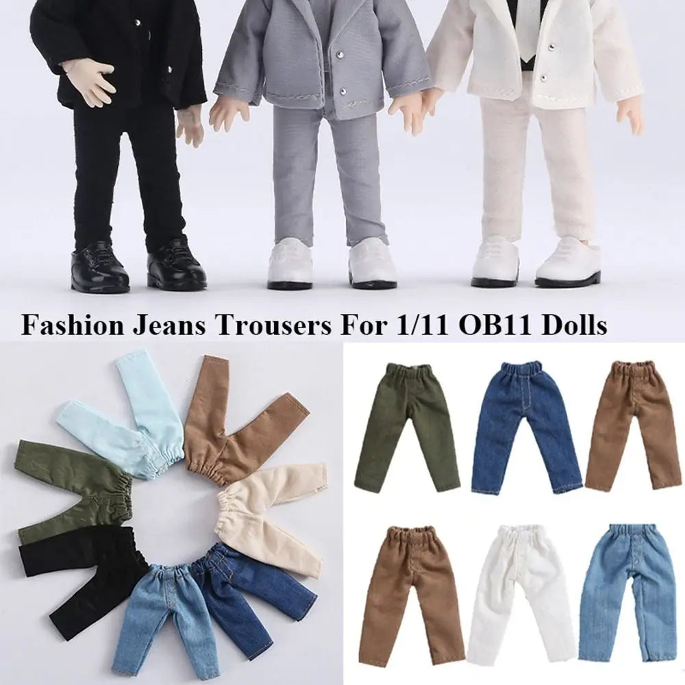 Fashion Doll Clothes For 1/11 OB11 Dolls Denim Trousers For 1/12 Bjd/GSC Doll T-shirt Mini Cute Doll Pants DIY Doll Accessories