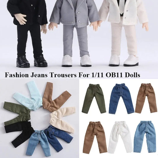 Fashion Doll Clothes For 1/11 OB11 Dolls Denim Trousers For 1/12 Bjd/GSC Doll T-shirt Mini Cute Doll Pants DIY Doll Accessories
