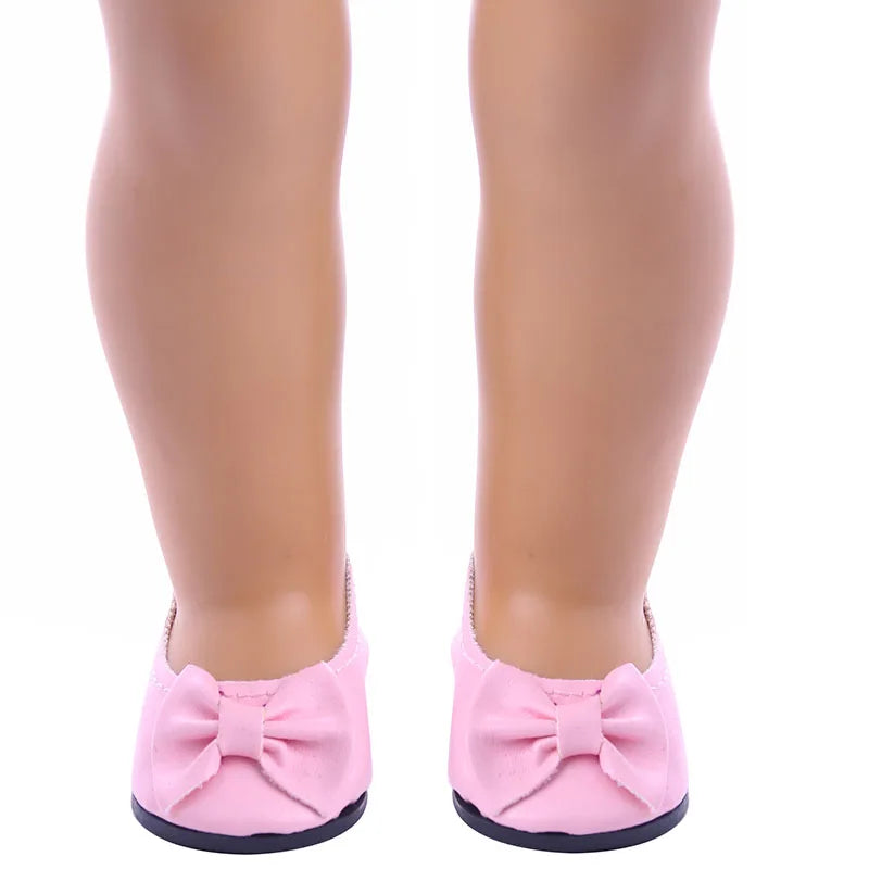 Doll Shoes Bow Tie Shoes Pop Leather Shoes Cute Cat Patterned Shoes For 18Inch American Doll&43CM Baby Doll Shoes,Girl Toys Gift