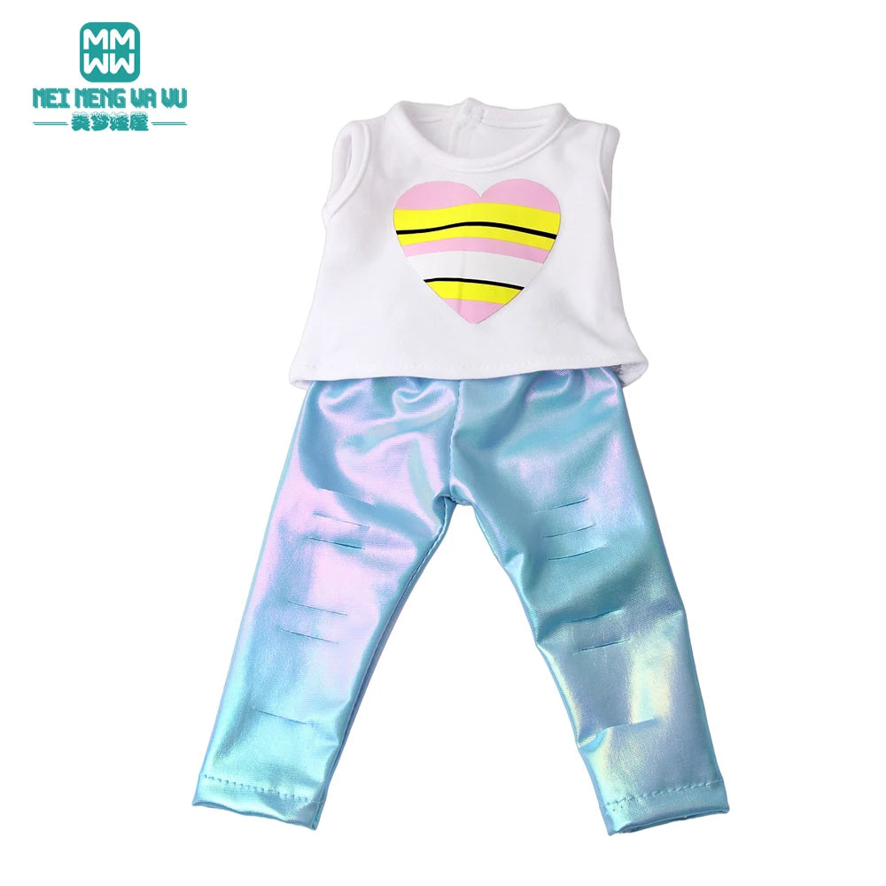 Doll Clothes Fashion T Shirt Pants Cartoon Dress Fits 45cm American Doll Toy Accessories Gift Girls