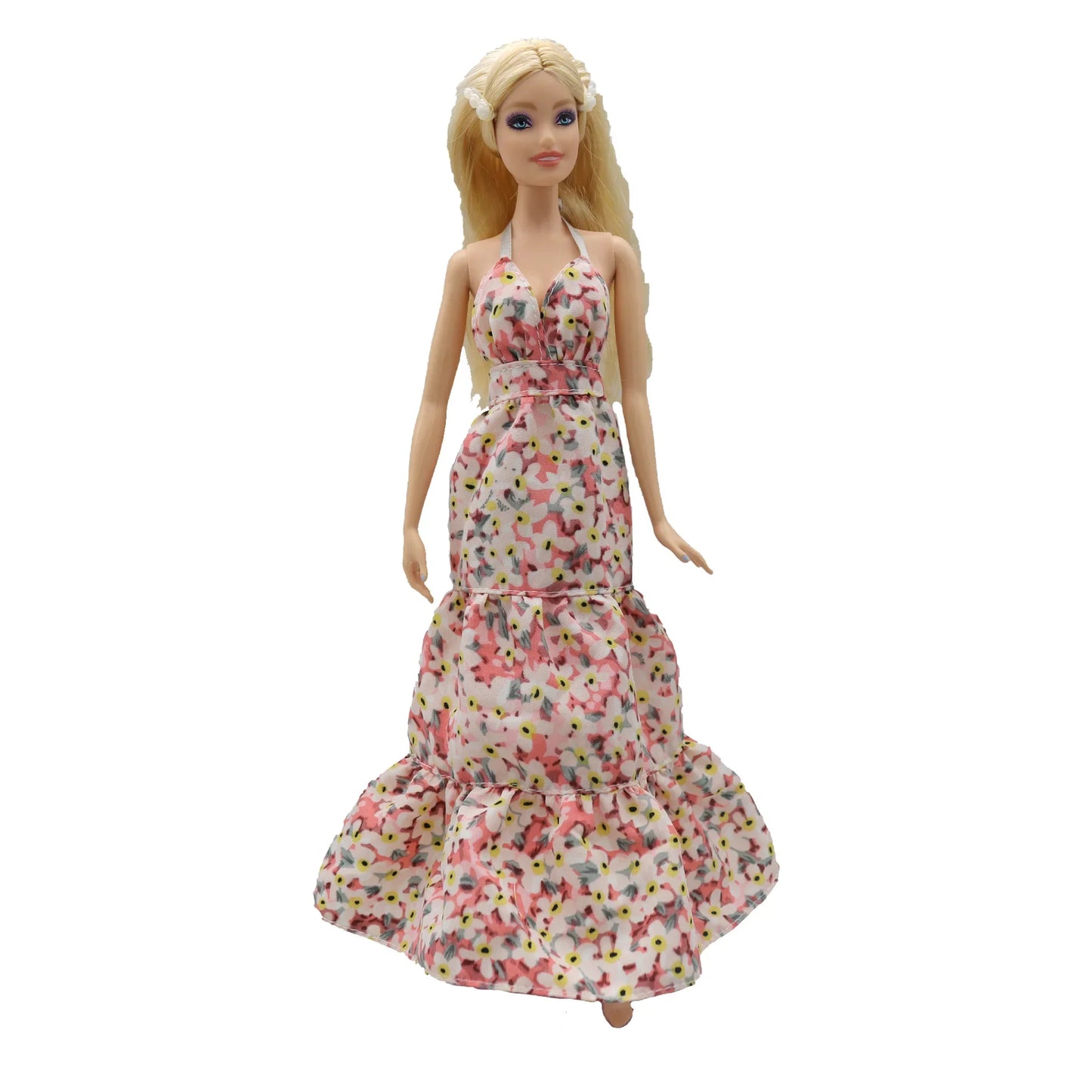 2023 new fashion clothes dress for 30 cm doll 1/6 29 cm Ribbon Hanging Neck Open Back Fragmented Flower Dress
