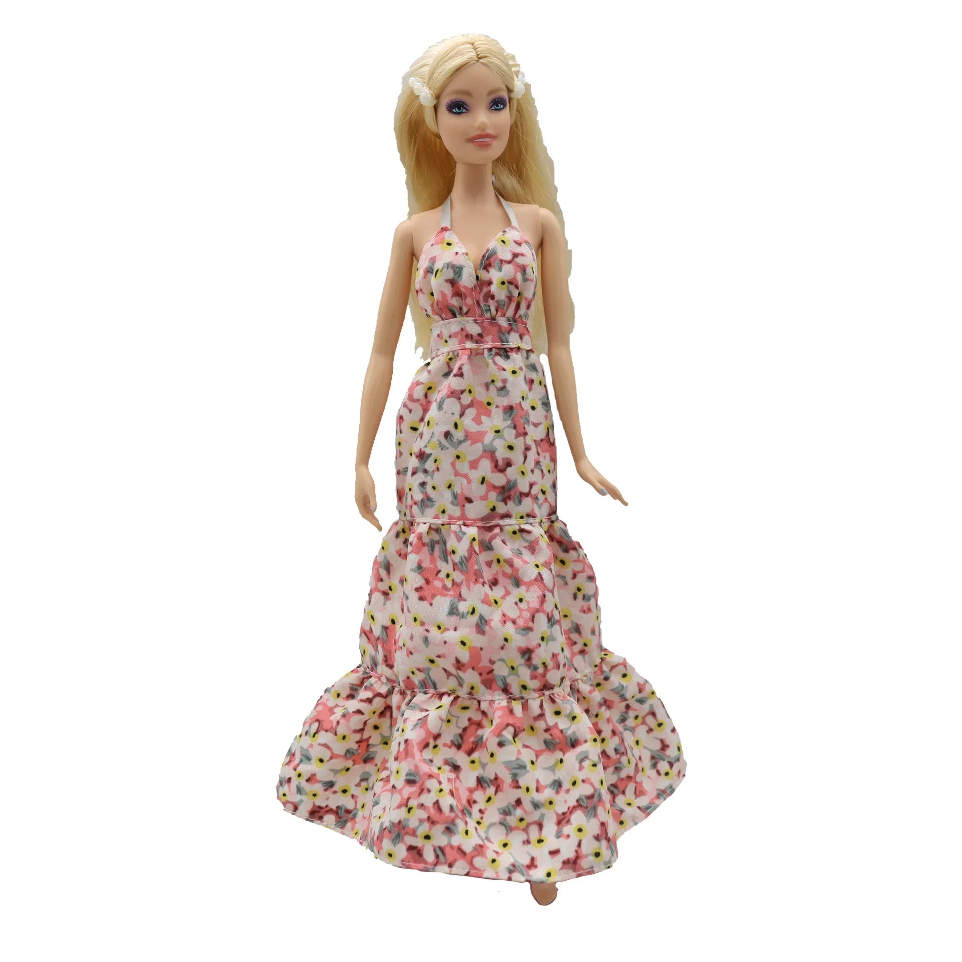 2023 new fashion clothes dress for 30 cm doll 1/6 29 cm Ribbon Hanging Neck Open Back Fragmented Flower Dress