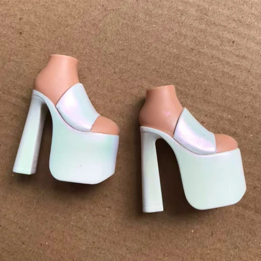 Classic Dancing Doll Shoes 2001 Big Thick Heels Doll Boots Shoes Sandals Brown Black Red Silver Beige Doll Decors
