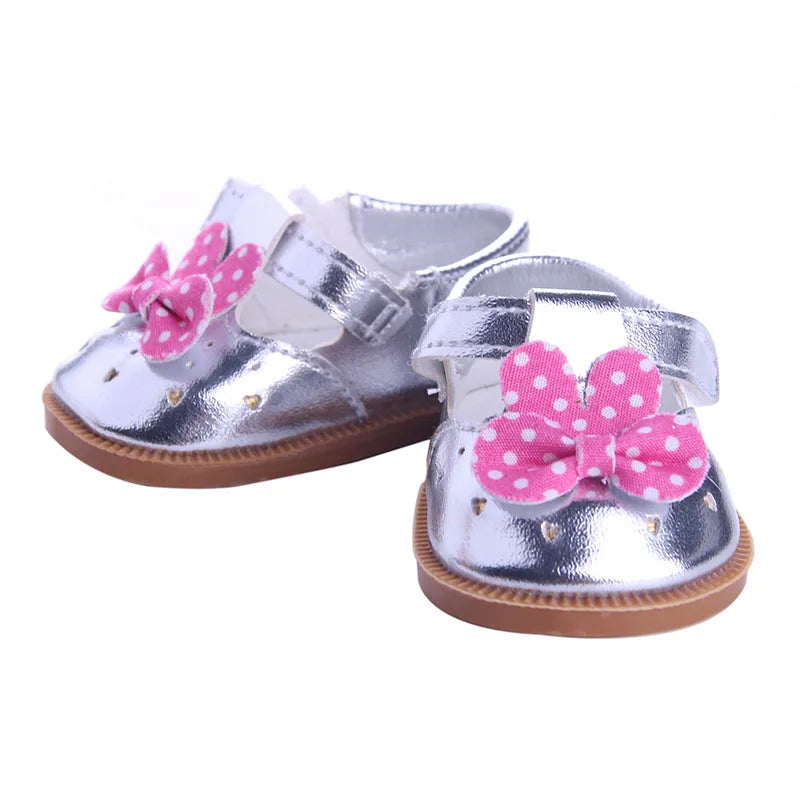 Doll Shoes Bow Tie Shoes Pop Leather Shoes Cute Cat Patterned Shoes For 18Inch American Doll&43CM Baby Doll Shoes,Girl Toys Gift